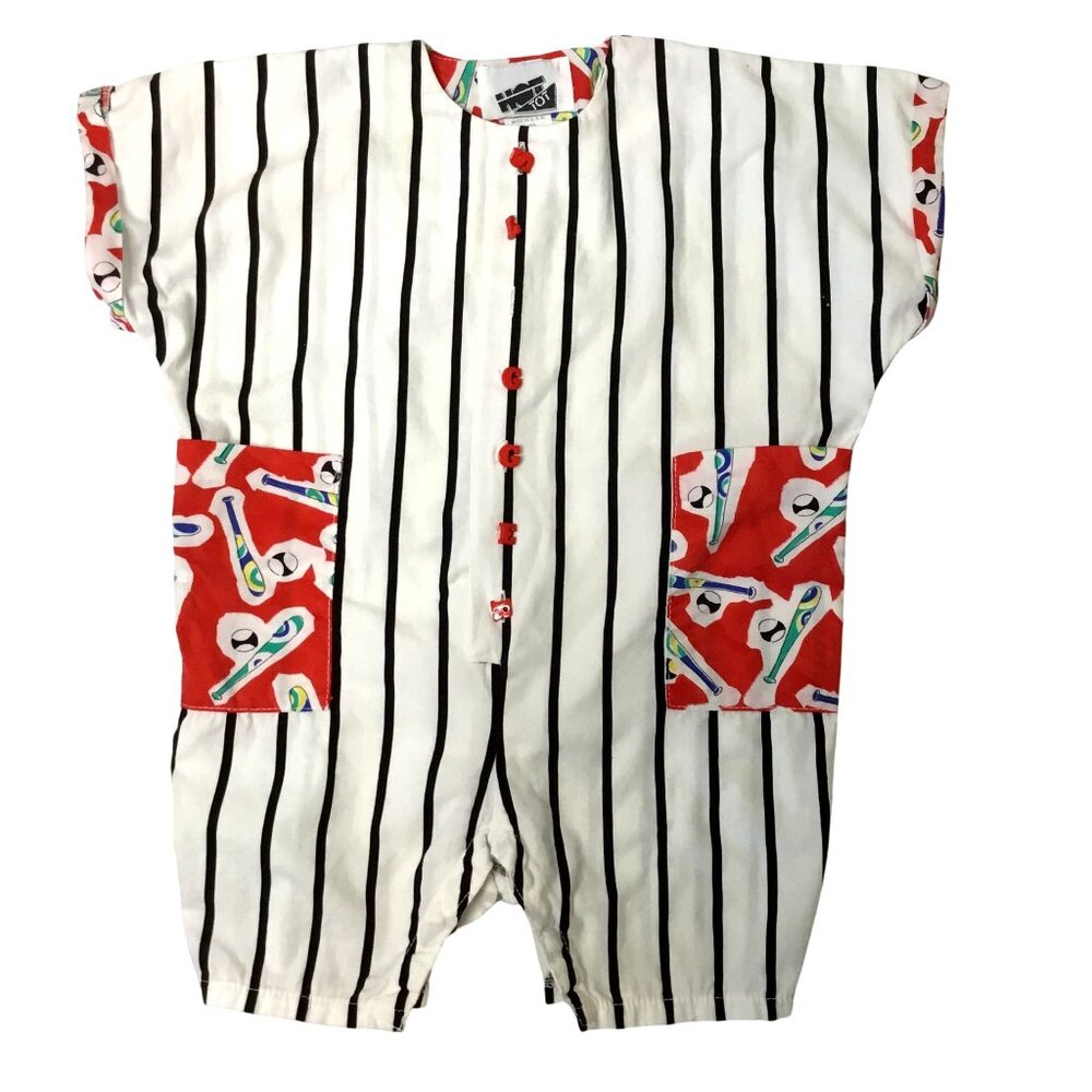 VTG HOT TOT Baby Romper 18-24M USA Baseball Stripe Graphic Patch Pocket VBC